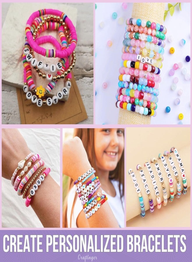 Craftinger مجموعة كرافتينجر لصنع المجوهرات: أكثر من 1500 قطعة من طين فيمو وأحرف الأبجدية واللؤلؤ والخرز الذهبي، مجموعة خرز ملونة للأطفال مع خيط مطاطي لصنع الأساور والقلائد، مناسبة للفتيات من عمر 6 إلى 12 سنة، ومجموعة للكبار. - Image 3